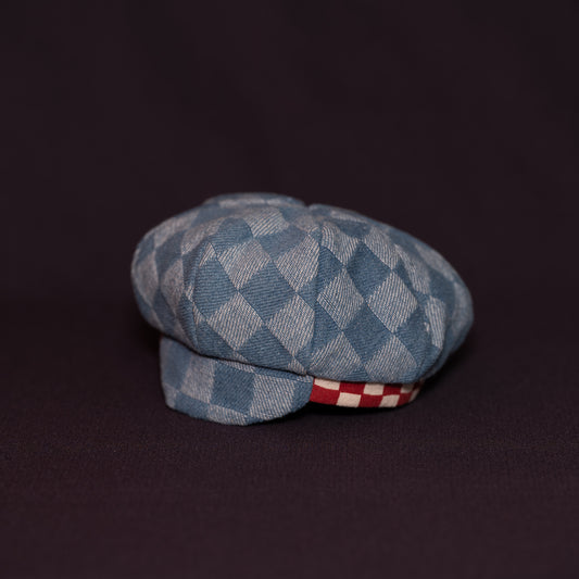 Checked denim newsboy hat [Red check]