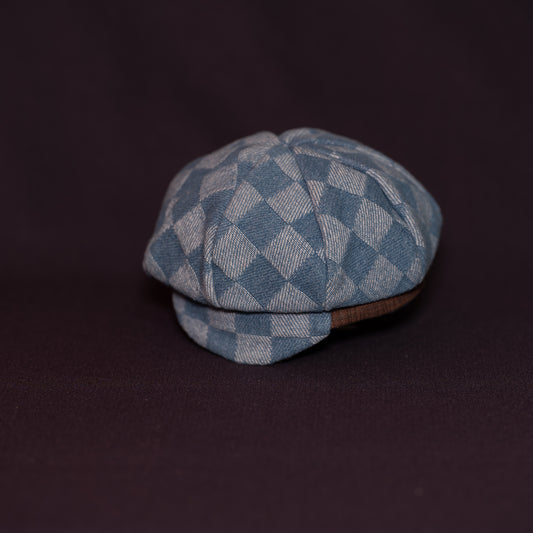 Checked denim newsboy hat [Brown]