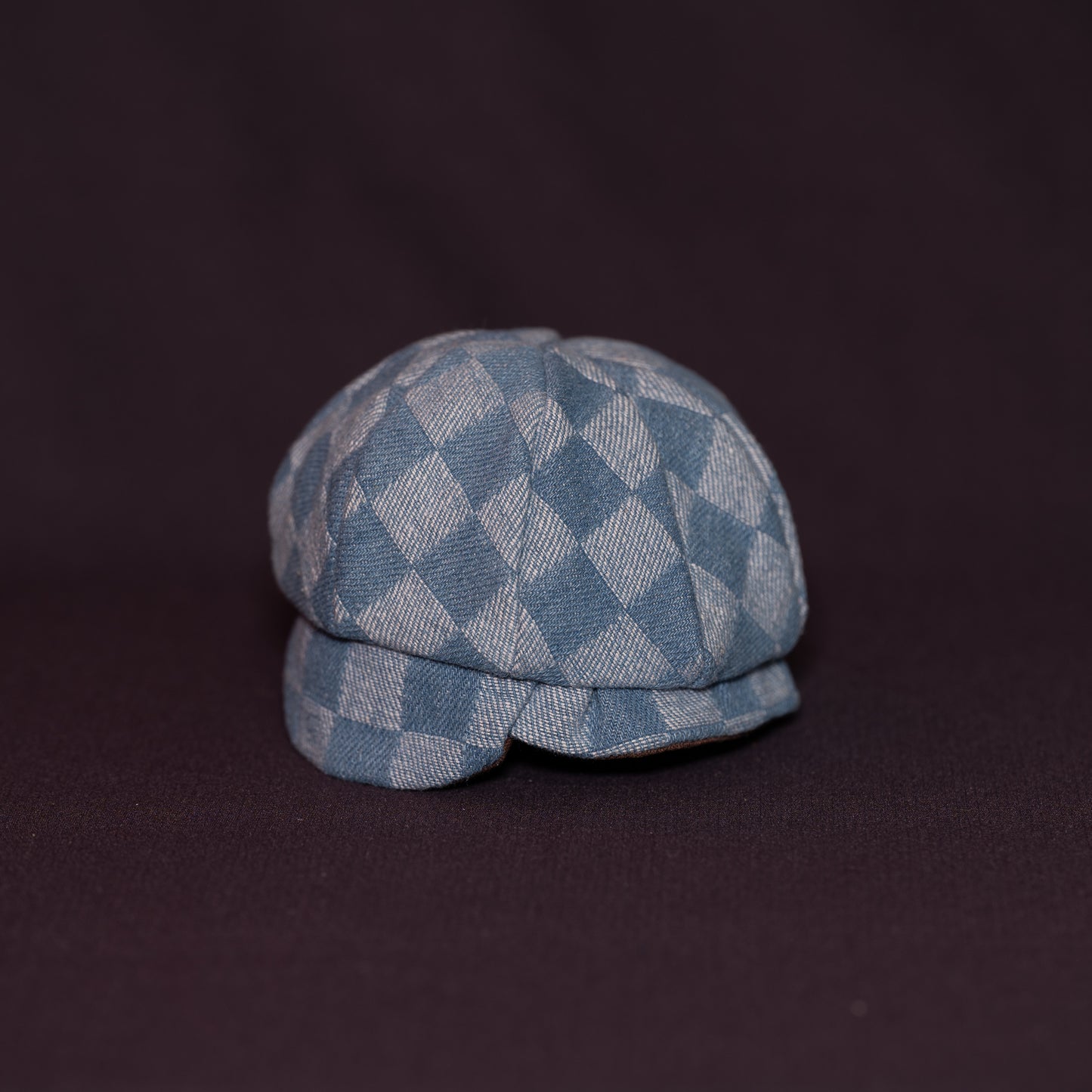 Checked denim newsboy hat [Brown]