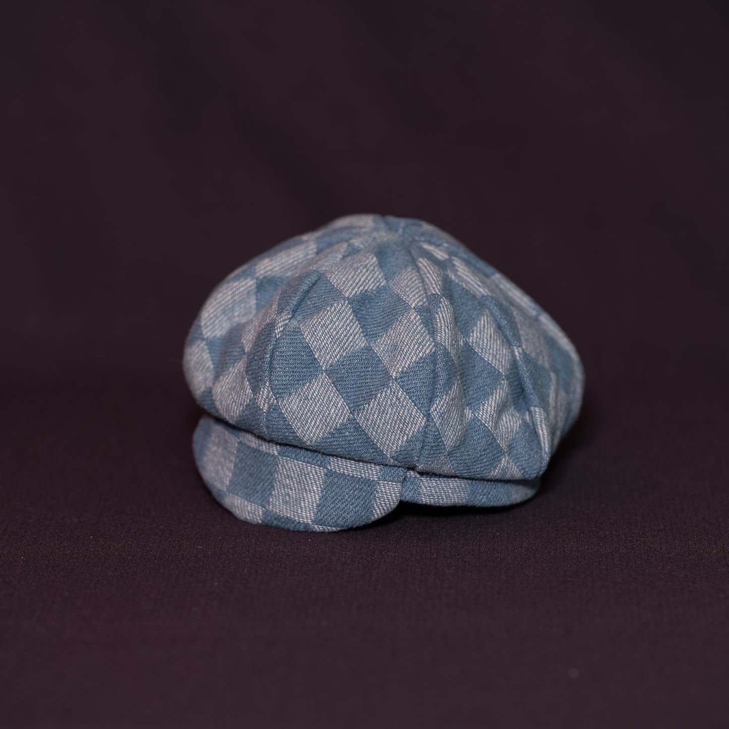 Checked denim newsboy hat [Brown]