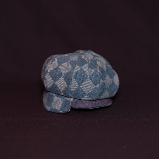 Checked denim newsboy hat [Navy blue and white stripes]