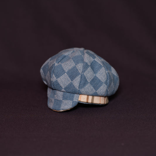 Checked denim newsboy hat [Light brown check]