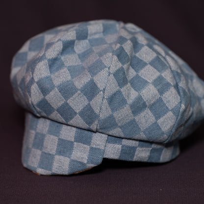 Gorra de vendedor de periódicos de mezclilla a cuadros [Cuadros amarillos]
